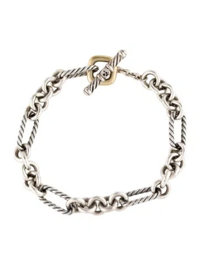 Pre-owned Bracelet Two-tone Figaro Chain Toggle , 6.5" In Multi