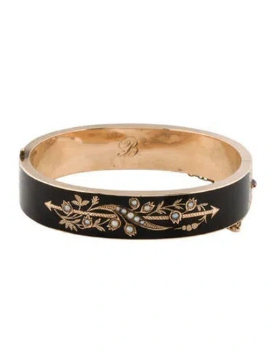 Pre-owned Bracelet Victorian Pearl Bangle , 5.75" In Black