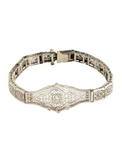 Pre-owned Bracelet Vintage 14k Diamond Filigree Link , 6" In Multi