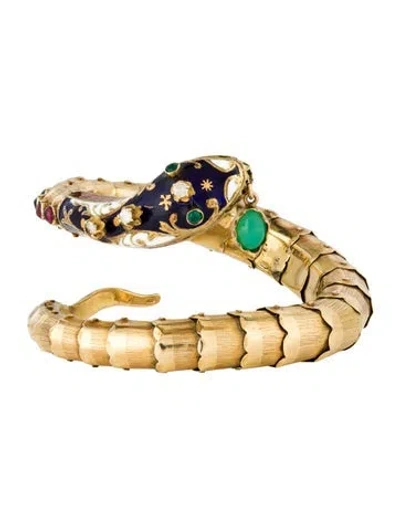 Pre-owned Bracelet Vintage 14k Multi-stone & Diamond Snake Wrap