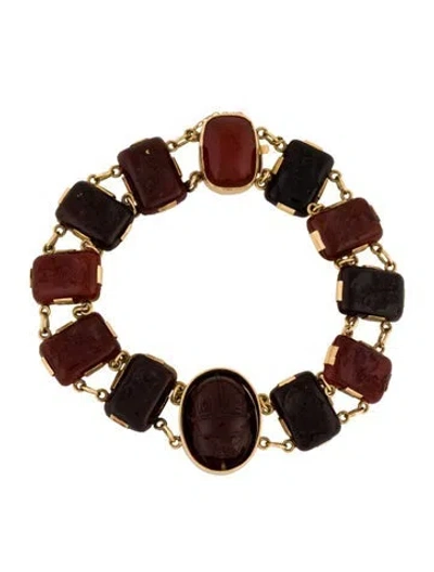 Pre-owned Bracelet Vintage 16k Carnelian & Sard Intaglio Link , 7.75" In Multi