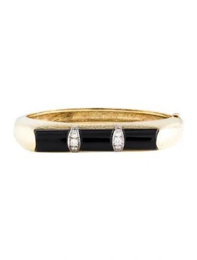 Pre-owned Bracelet Vintage 18k Onyx & Diamond Bangle, 6.25" In Multi