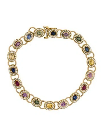 Pre-owned Bracelet Vintage 18k Pearl, Ruby & Multi-color Sapphire Station , 7", 7"