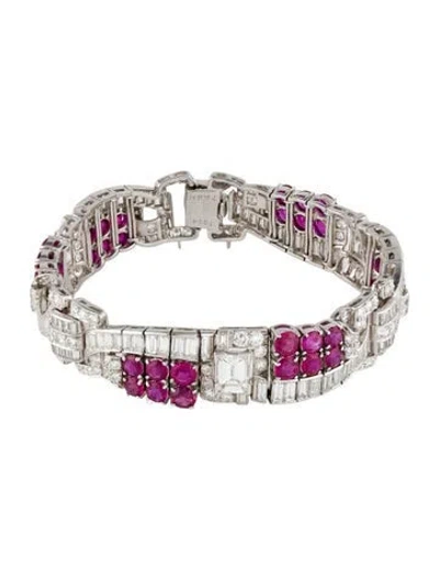Pre-owned Bracelet Vintage Platinum 12.30ctw Diamond & Ruby Link , 6.75" In Multi