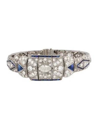 Pre-owned Bracelet Vintage Platinum 6.38ctw Diamond & Synthetic Sapphire Link , 6.25" In Multi