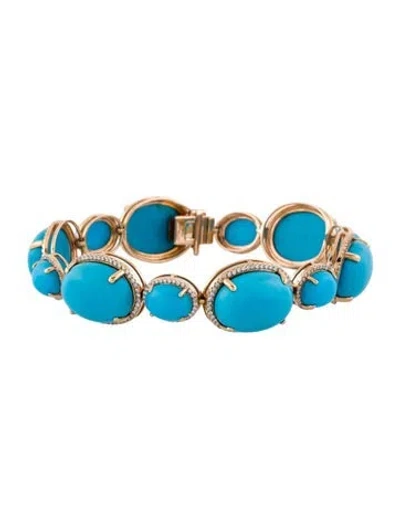 Pre-owned Bracelet Yael 18k 62.53ctw Turquoise & Diamond Double Row , 7" In Multi