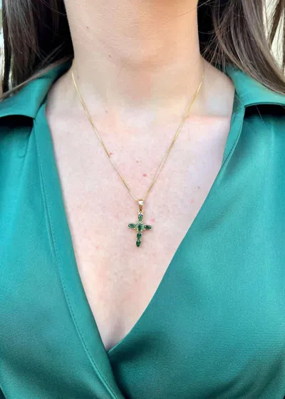 Bracha Eternity Cross Necklace In Emerald In Red