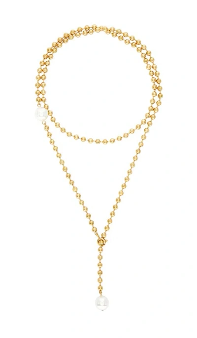 Bracha Isla Lariat Necklace In Gold & Pearl
