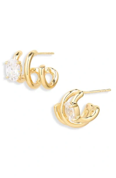 Bracha Peyton Cubic Zirconia Twisted Hoop Earrings In Gold