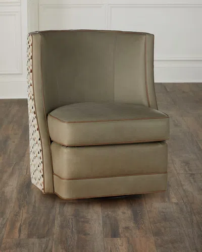 Bradington-young Amos Leather Swivel Chair In Neutral