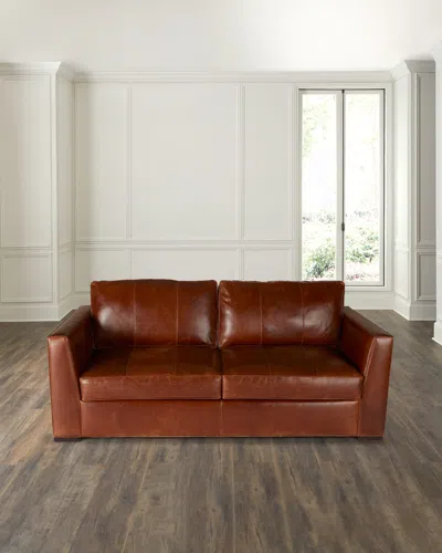 Bradington-young Eliana Leather Sofa, 85" In Mahogany Brown