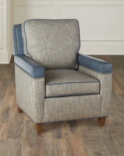 Bradington-young Fallon Leather Club Chair In Ice Blue, Gray