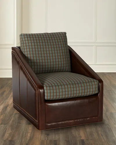 Bradington-young Kaisen Leather Swivel Chair In Chocolate, Mint