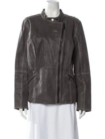 Pre-owned Bradley Bayou Leather Biker Jacket In Gray