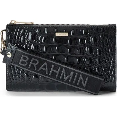 Brahmin Adia Croc Embossed Leather Wristlet In Black