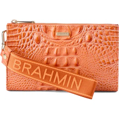 Brahmin Adia Croc Embossed Leather Wristlet In Orange