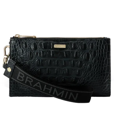 Brahmin Adia Croc-embossed Zippered Wristlet In Black