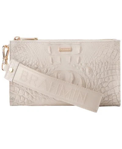 Brahmin Adia Croc-embossed Zippered Wristlet In White