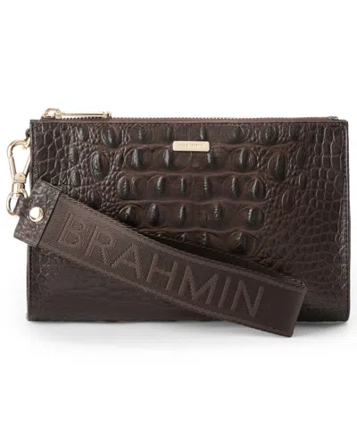 Brahmin Adia Croc-embossed Zippered Wristlet In Chocolate