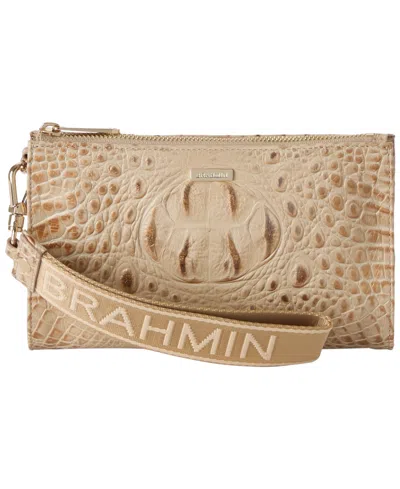 Brahmin Adia Croc-embossed Zippered Wristlet In Sand