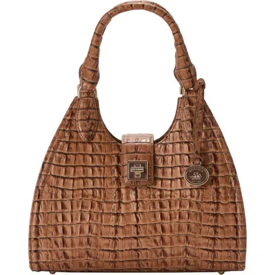 Brahmin Adrian Croc Embossed Leather Shoulder Bag In Luggage Brown