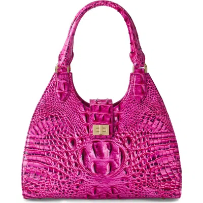 Brahmin Adrian Croc Embossed Leather Shoulder Bag In Purple