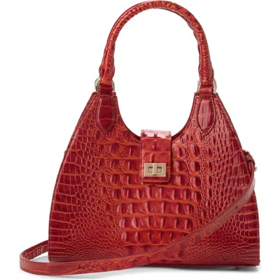 Brahmin Adrian Croc Embossed Leather Shoulder Bag In Burgundy