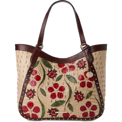 Brahmin Aliza Floral Appliqué Croc Embossed Leather Tote