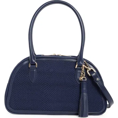 Brahmin Angie Snakeskin Embossed Leather Satchel In Navy Belcanto