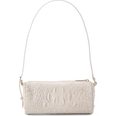Brahmin Billie Croc Embossed Leather Barrel Bag In White