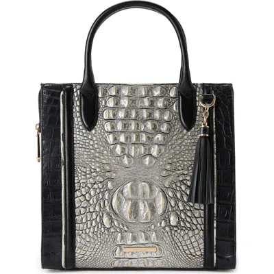 Brahmin Caroline Croc Embossed Leather Satchel In Chrome