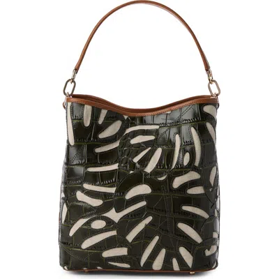 Brahmin Celina Croc Embossed Leather & Linen Bucket Bag