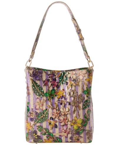 Brahmin Celina Medium Leather Bucket Bag In Pinstripe Petals