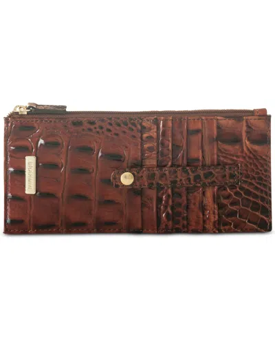 Brahmin Credit Card Melbourne Embossed Leather Wallet In Pecan,gold