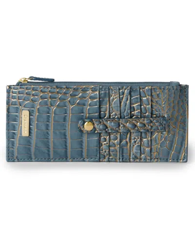 Brahmin Credit Card Melbourne Embossed Leather Wallet In Vintage Indigo