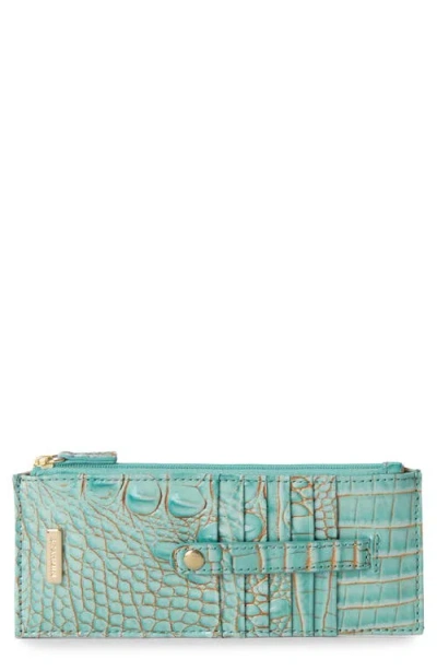 Brahmin Croc Embossed Leather Credit Card Wallet In Blue