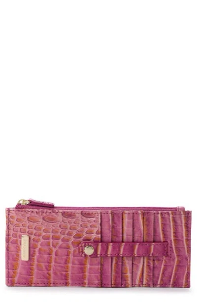 Brahmin Croc Embossed Leather Credit Card Wallet In Rouge Blush