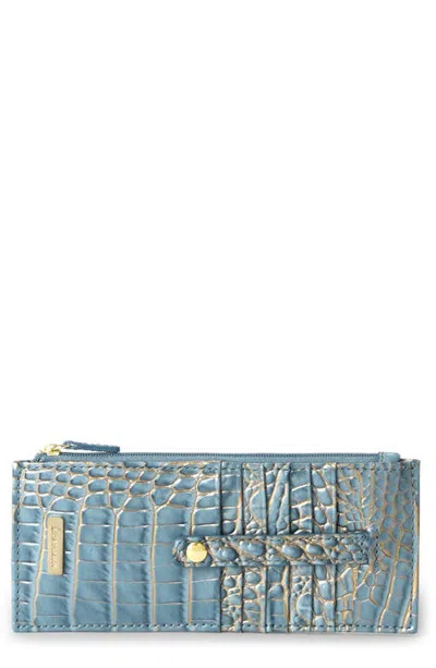 Brahmin Croc Embossed Leather Credit Card Wallet In Vintage Indigo