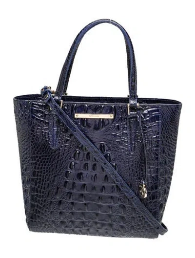 Pre-owned Brahmin Crocodile Top Handle Bag In Blue