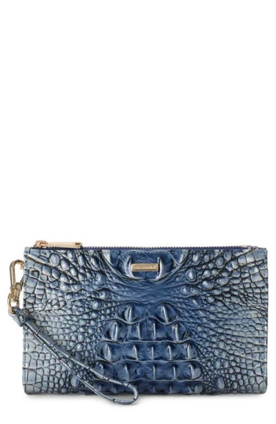 Brahmin Daisy Croc Embossed Leather Wristlet In Blue