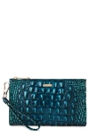 Brahmin Daisy Croc Embossed Leather Wristlet In Blue Patina