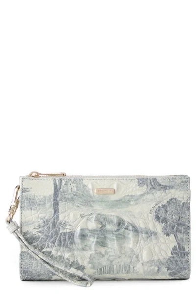 Brahmin Daisy Croc Embossed Leather Wristlet In Green