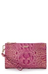Brahmin Daisy Croc Embossed Leather Wristlet In Rouge Blush