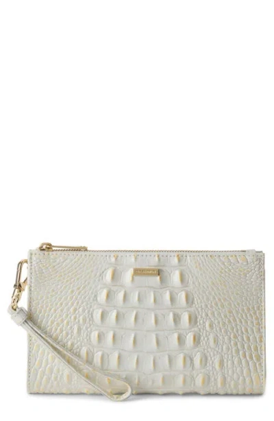 Brahmin Daisy Croc Embossed Leather Wristlet In White