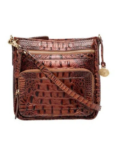 Pre-owned Brahmin Embossed Leather Crossbody Bag In Brown