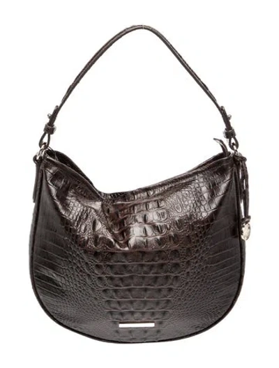 Pre-owned Brahmin Embossed Leather Shoulder Bag In Gray