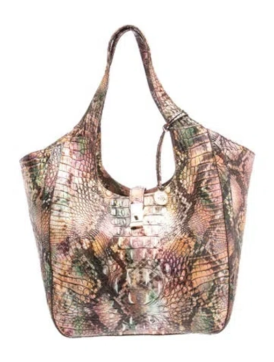 Pre-owned Brahmin Embossed Leather Shoulder Bag In Multicolor