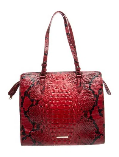 Pre-owned Brahmin Embossed Leather Shoulder Bag In Red
