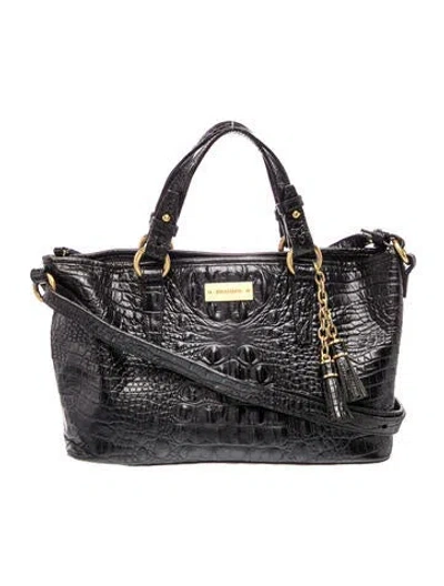 Pre-owned Brahmin Embossed Leather Top Handle Bag In Black