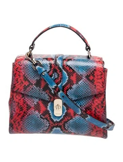 Pre-owned Brahmin Embossed Leather Top Handle Bag In Blue